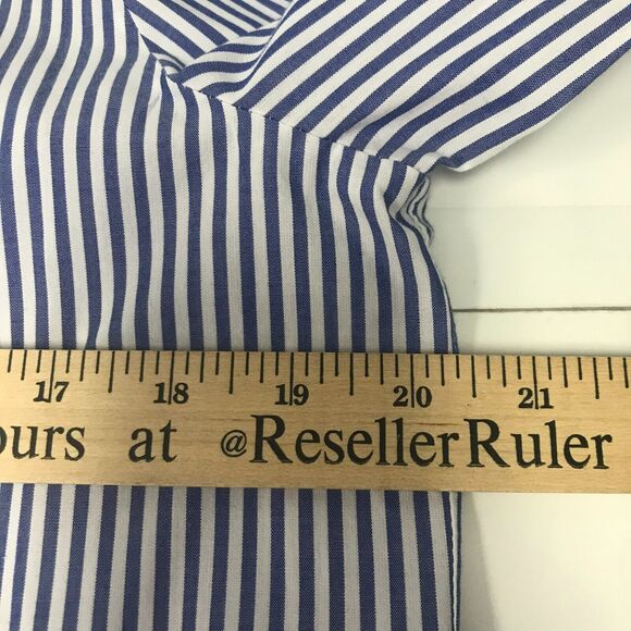 Chicos Shirt Womens Medium Blue White Stripe Button Down Floral Embroidery - Picture 9 of 10